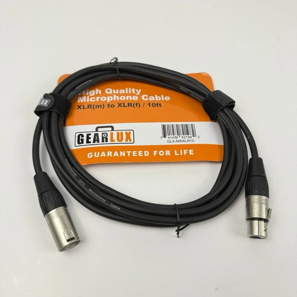 Gearlux 10-Foot XLR Microphone Cable, Fully Balanced, Male to Female, Black